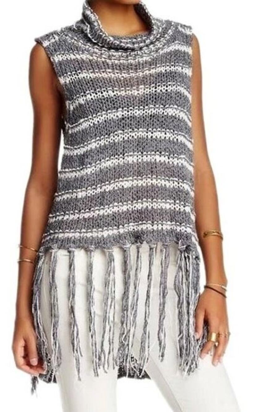 NWT Free People Folksong Midnight Striped Fringe Tunic Sweater Vest Size S